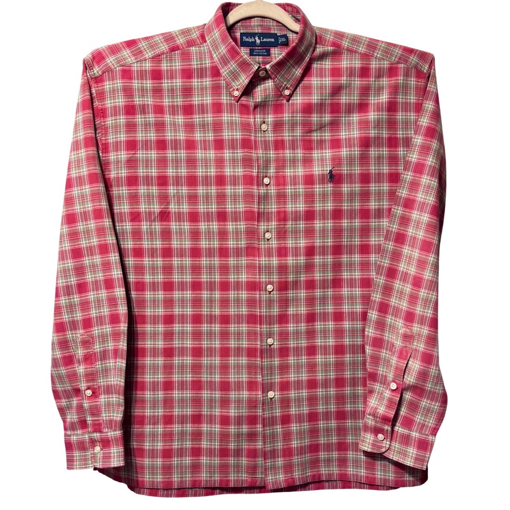 Ralph Lauren Greggor Button Down Mens‎ XL Red Plaid Excellent Cotton Long Sleeve